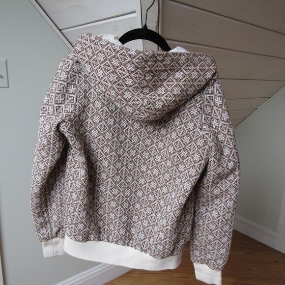 STUSSY Women's Zip Up Skater Hoodie Brown Geometric Pattern Juniors Medium - Picture 7 of 14